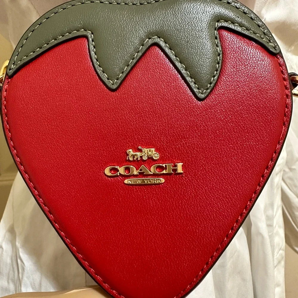 ❤️❤️❤️NeW coach strawberry coin case on a chain/Crossbody bag/wallet ❤️❤️❤️ - Picture 3 of 11